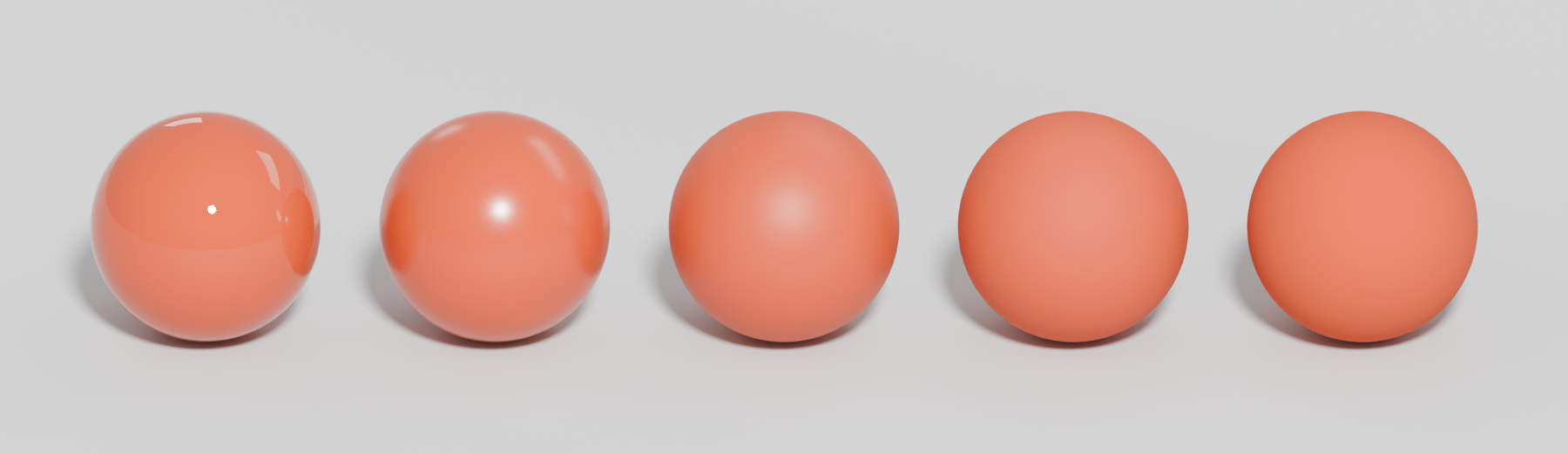 Five orange spheres from glossy to matte.