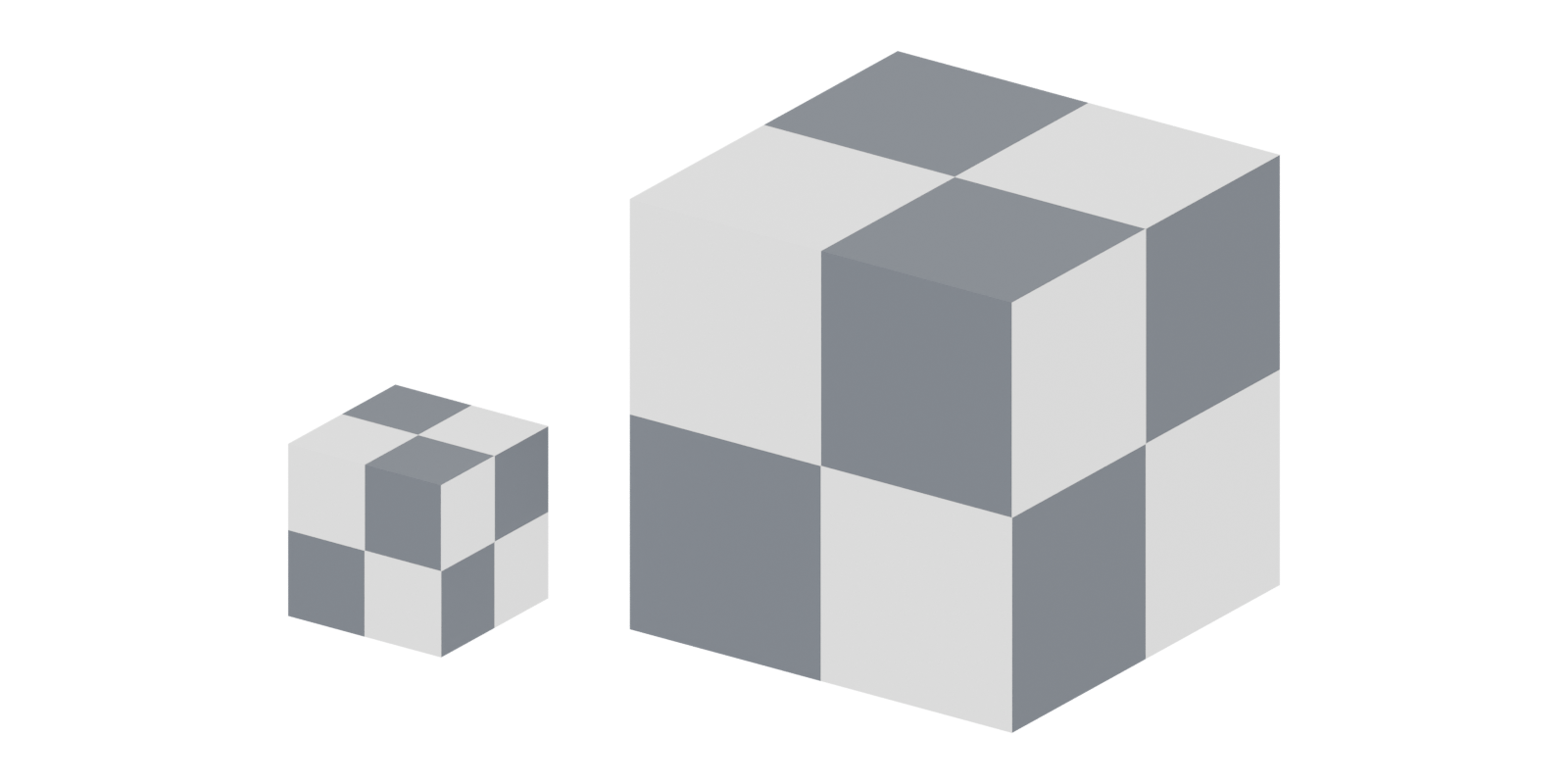 A small and a large cube with the same checker texture; the large cube's squares look much bigger.