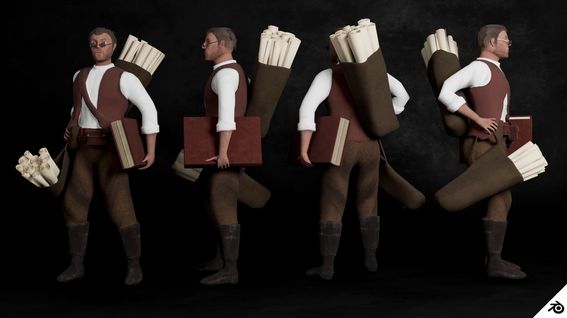 Character turnaround showing textures