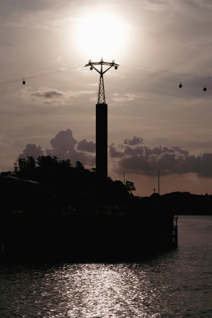 Power lines silhouette at sunset