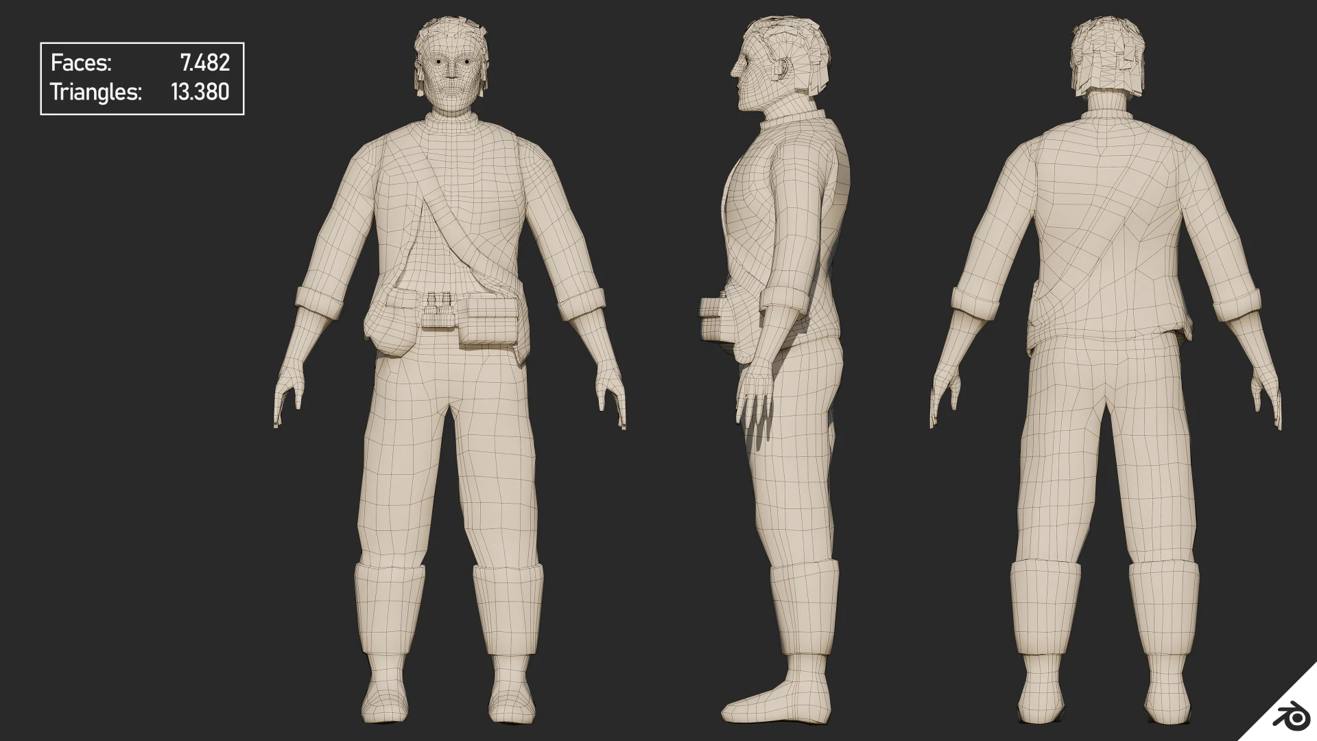 Character retopology wireframe